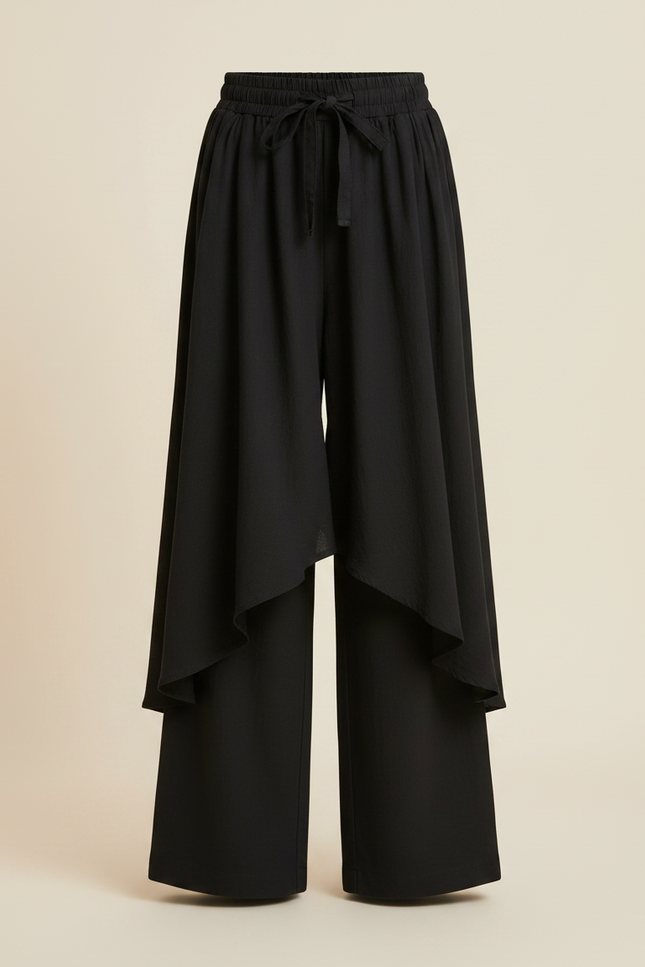 Pantalon Jupe Noir Coton Lin Ample Superposé Fille - vue 3