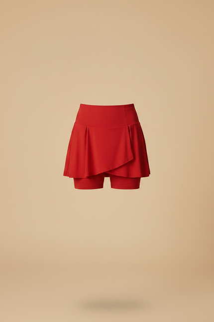 Pantalon Jupe Rouge Fluide Superposé Sportif - Polyester - vue 3