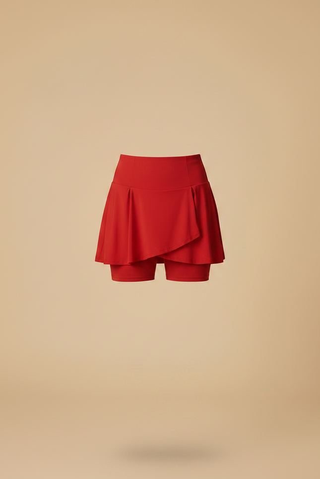 Pantalon Jupe Rouge Fluide Superposé Sportif - Polyester - vue 3