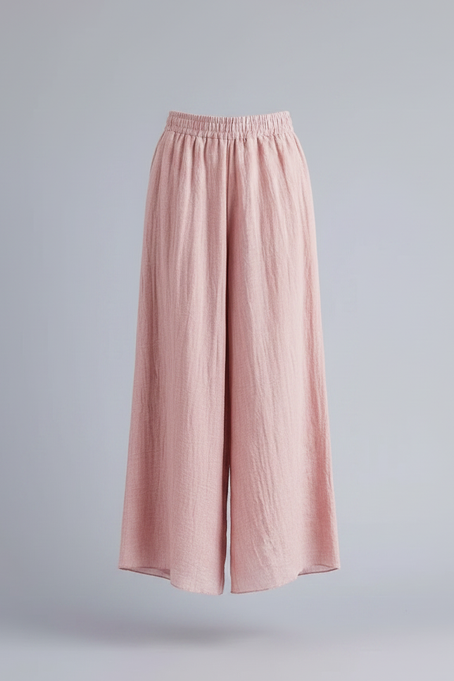 Pantalon Jupe Rose Lin Ample Fluide Décontracté - vue 3