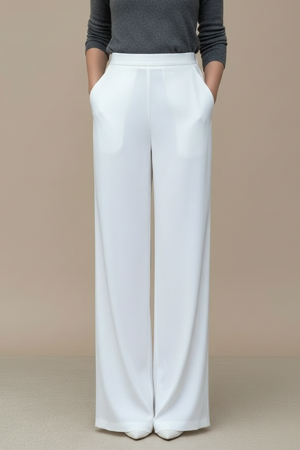 Pantalon Jupe Blanc Satiné Fluide Superposé Élégant - vue 3