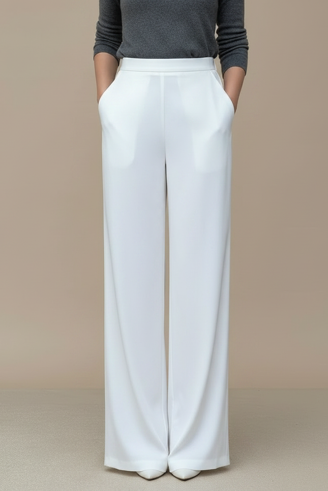 Pantalon Jupe Blanc Satiné Fluide Superposé Élégant - vue 3