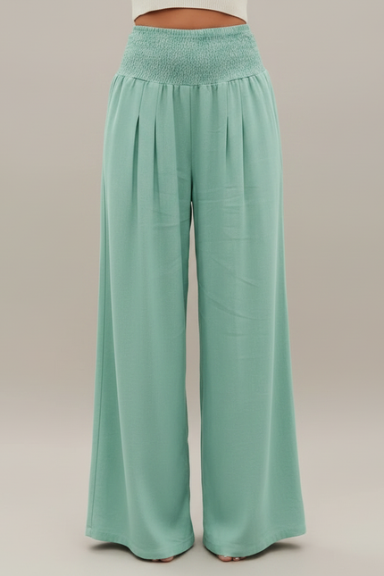 Pantalon Jupe Vert Menthe Ample Fluide Smocké Décontracté - Viscose - vue 3