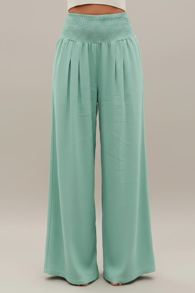 Pantalon Jupe Vert Menthe Ample Fluide Smocké Décontracté - Viscose - vue 3