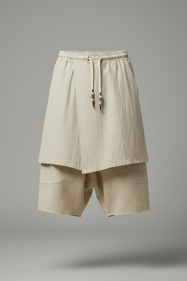 Pantalon Jupe Beige Coton Lin Ample Homme - vue 3