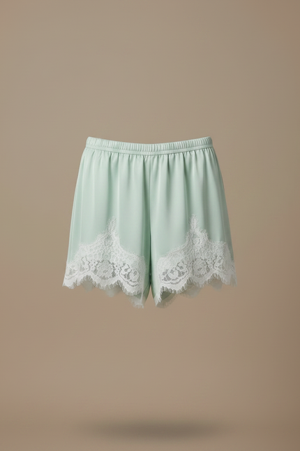 Pantalon Jupe Vert Satin Dentelle Ample Fluide - vue 3