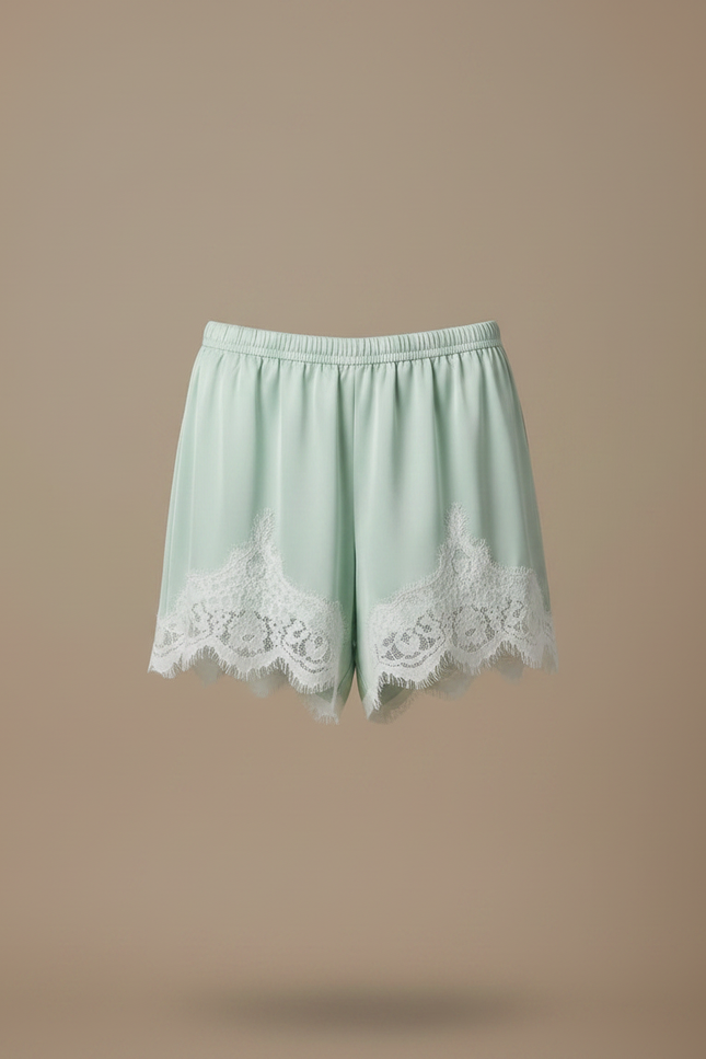 Pantalon Jupe Vert Satin Dentelle Ample Fluide - vue 3