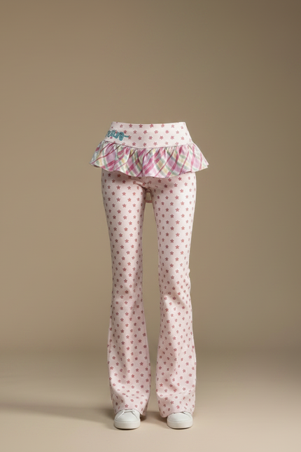 Pantalon Jupe Rose Étoiles Évasé Plaid Volants - Maille - vue 3