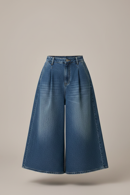 Pantalon Jupe Denim Bleu Ample Plissé Fille - Jean - vue 3