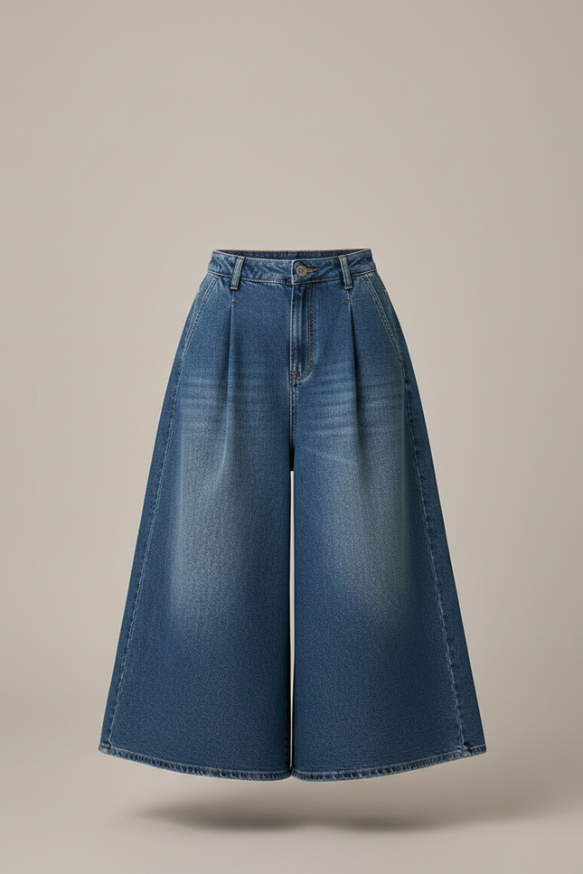 Pantalon Jupe Denim Bleu Ample Plissé Fille - Jean - vue 3