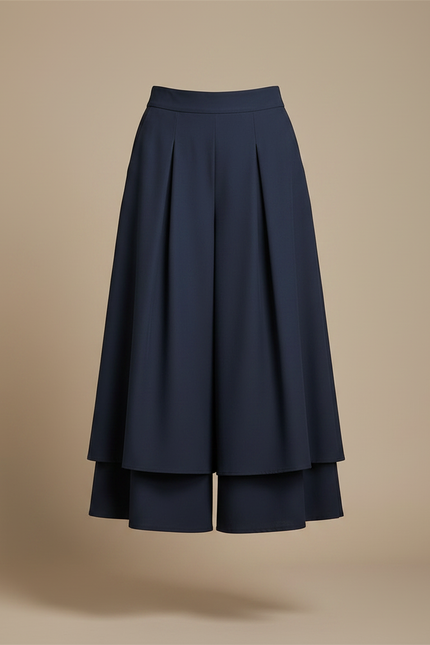 Pantalon Jupe Bleu Marine Ample Superposé Élégant - Polyester - vue 3