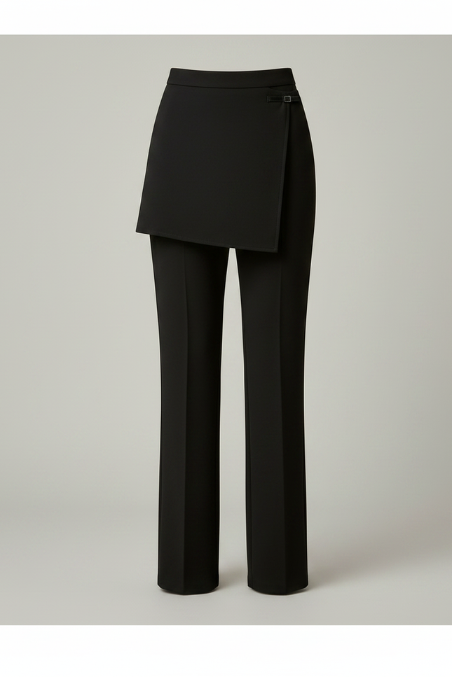 Pantalon Jupe Noir Droit Superposé Élégant Femme - Gabardine - vue 3