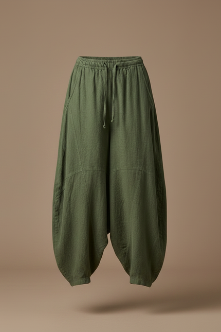 Pantalon Jupe Vert Militaire Lin Ample Décontracté - Kaki - vue 3