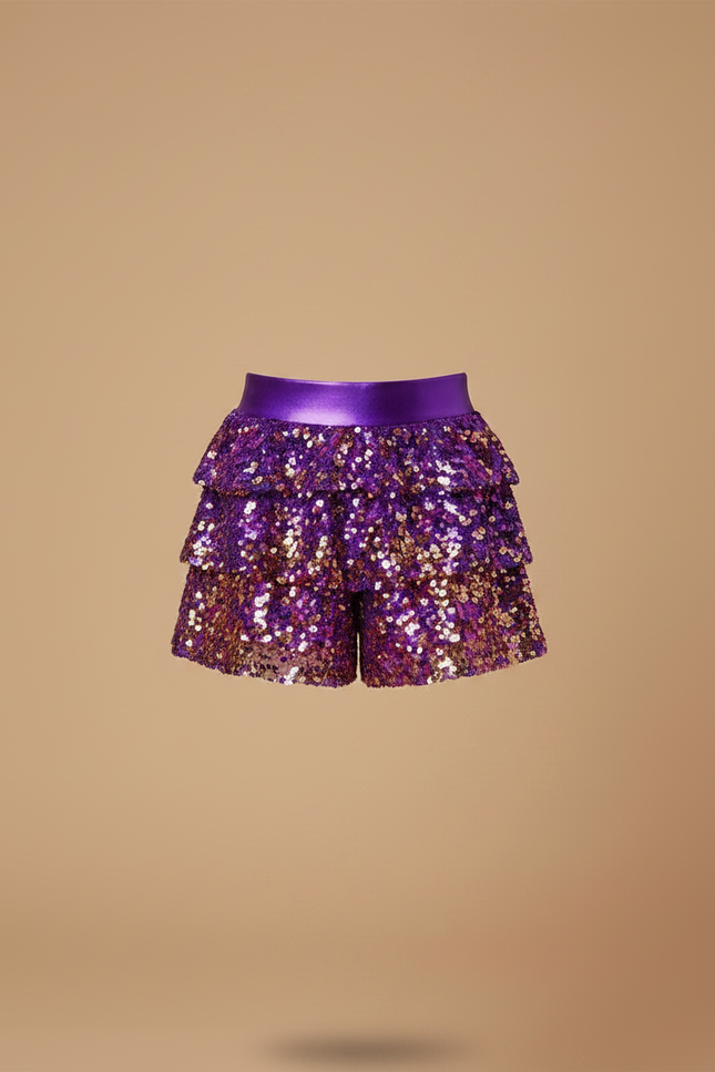 Pantalon Jupe Violet Paillettes Dorées Superposé Fille - Polyester - vue 3
