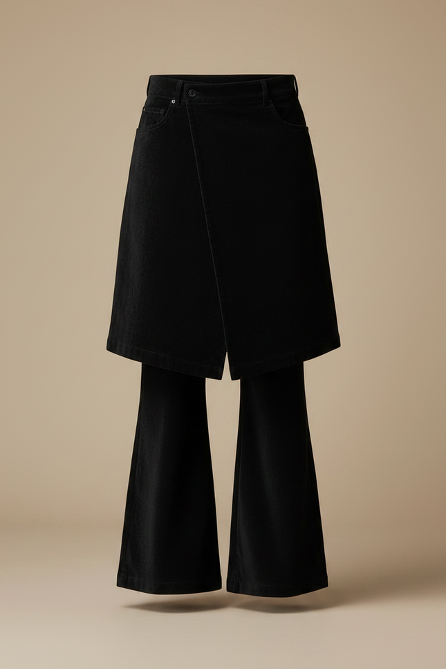 Pantalon Jupe Noir Velours Évasé Superposé Homme - vue 3