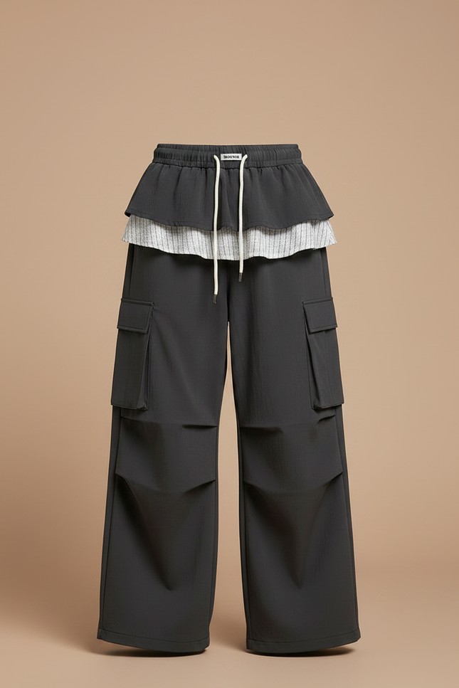 Pantalon Jupe Cargo Gris Ample Superposé Enfant - Polyester - vue 3