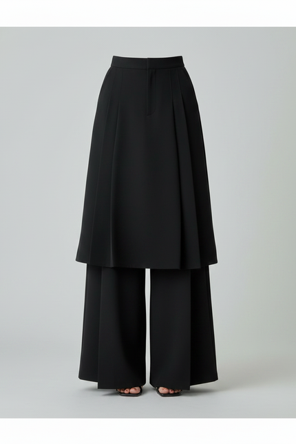 Pantalon Jupe Noir Plissé Fluide Élégant Ample - Polyester - vue 3
