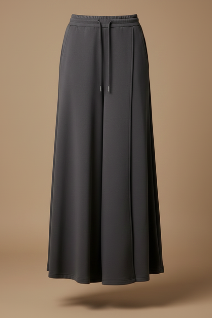 Pantalon Jupe Évasé Longue Cordon Gris Élégant - Molleton - vue 3