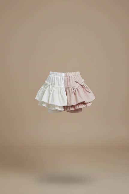 Pantalon Jupe Bicolore Volants Franges Nœuds Fille - Multicolore Lin - vue 3