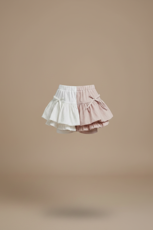 Pantalon Jupe Bicolore Volants Franges Nœuds Fille - Multicolore Lin - vue 3