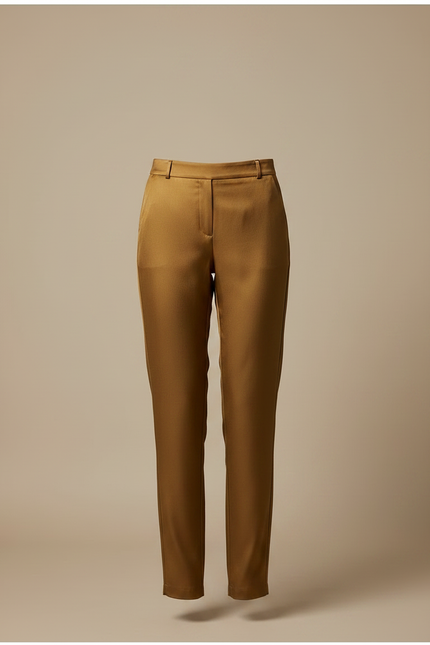 Pantalon Jupe Marron Élégant Droit Satiné Asymétrique - vue 3