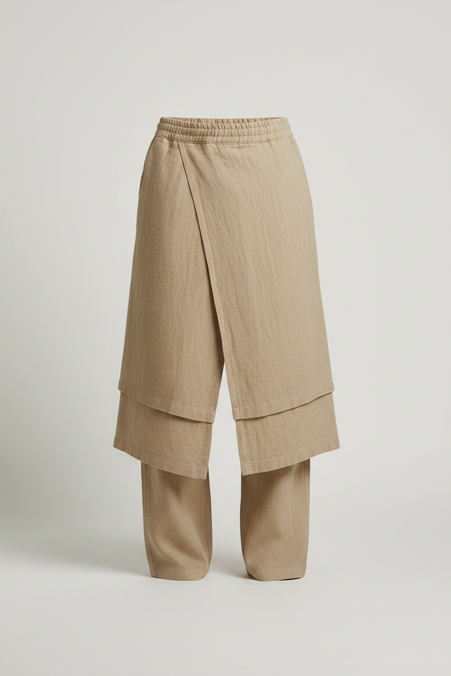 Pantalon Jupe Beige Lin Ample Asymétrique Homme - vue 3