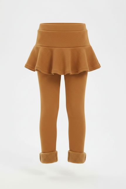 Pantalon Jupe Marron Polaire Épaisse Intégrée Fille - Camel Molleton - vue 3