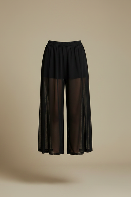 Pantalon Jupe Noir Transparent Fendu Fluide Léger - Maille - vue 3