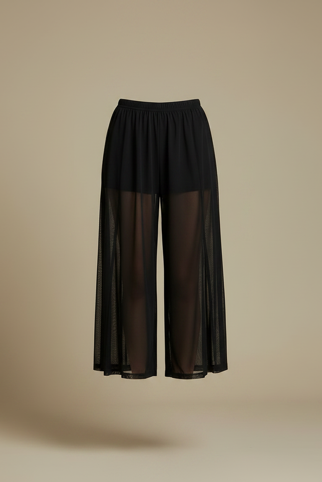 Pantalon Jupe Noir Transparent Fendu Fluide Léger - Maille - vue 3